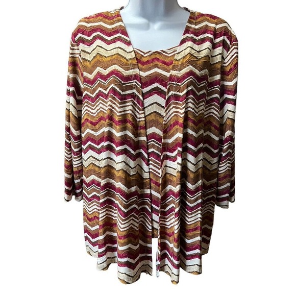 Alfred Dunner 3/4 Sleeve Brown Zig Zag One-Piece Jacket/Top Women's Size LP - Picture 1 of 5
